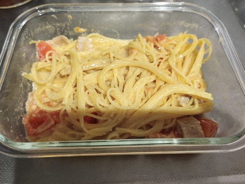 レンジでトマトクリームパスタ